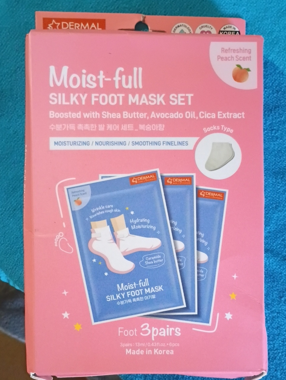 Dermal Moist-Full Silky Foot Mask Set — Pink Hydrating Foot Treatment